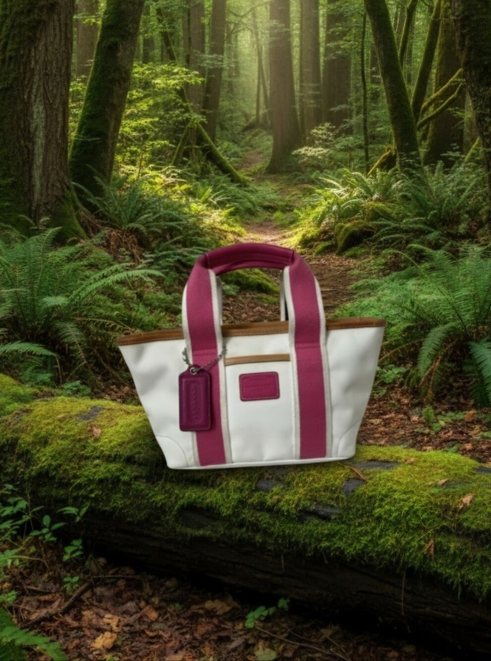 COACH Vintage Y2K Hamptons Weekend Mini Tote.  White With Pink Stripes.